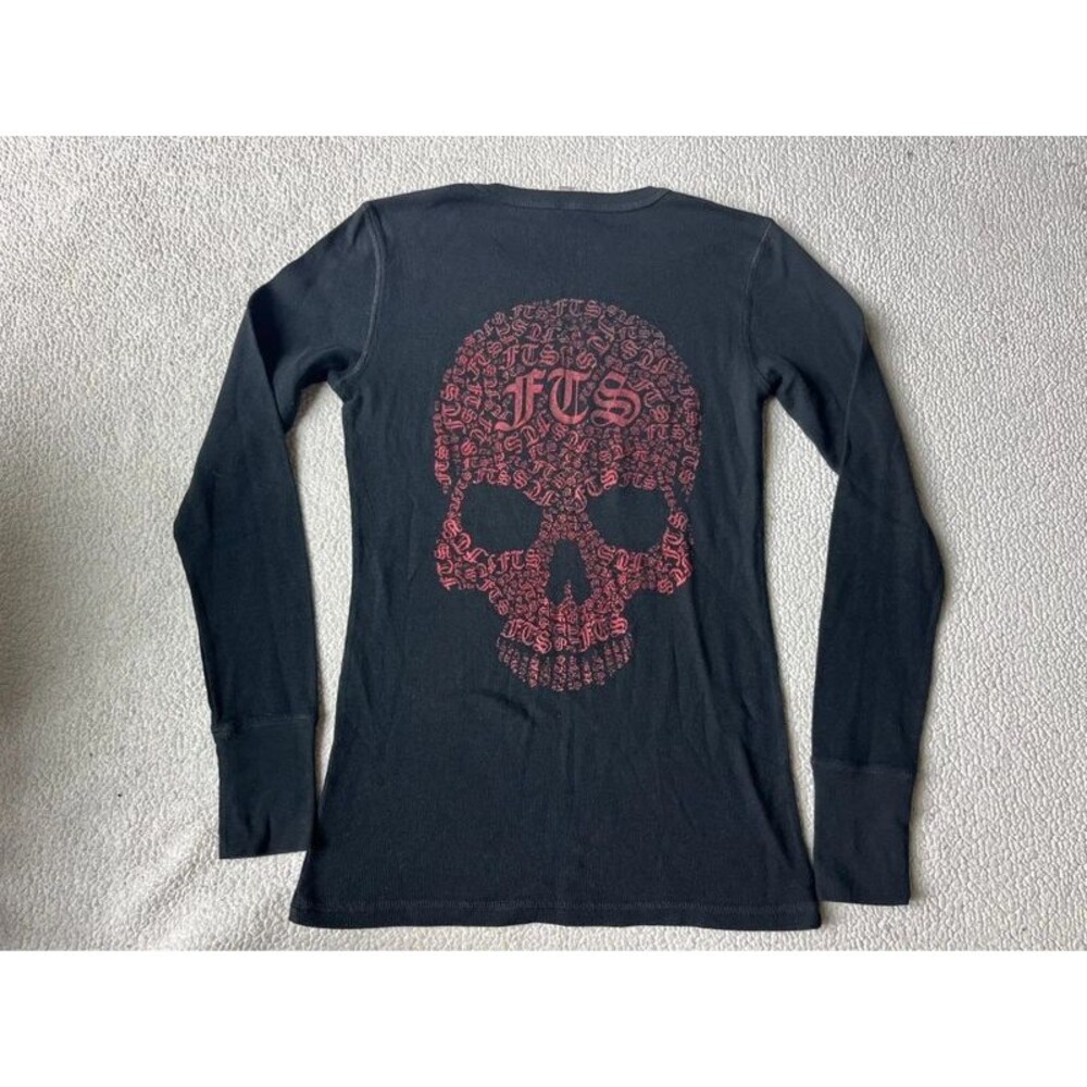 Bella Black & Red Skull Sturgis Biker Long Sleeve Shirt Cotton Womens Medium